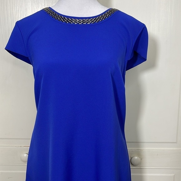 Jessica Simpson Royal Blue Sheath Dress Above The Knee Sz 10 Capped Sleeves - Picture 2 of 14